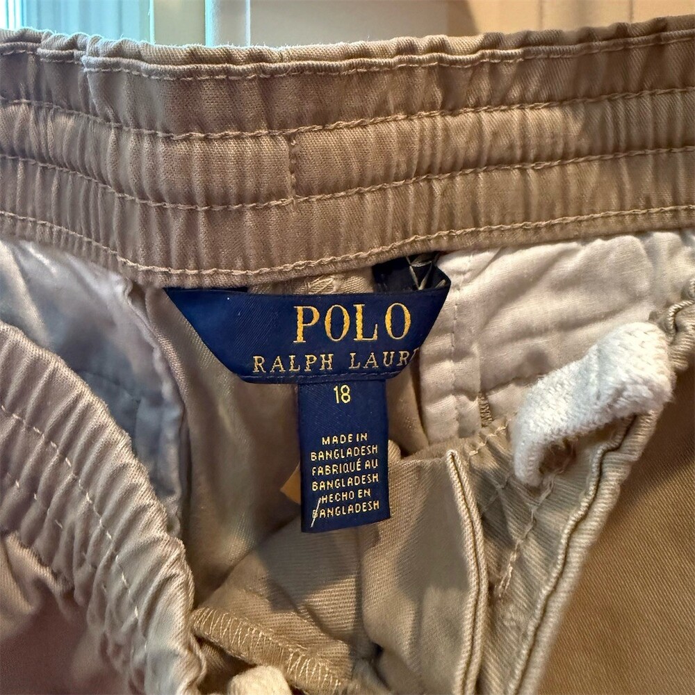 Polo Ralph Lauren Chino Shorts Boys Size 18 Beige Pull-On Elastic Waist - Picture 2 of 4